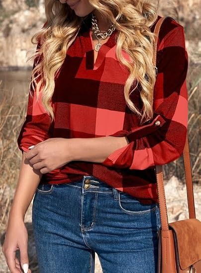 Red And Black Checkered Long Sleeve Blouse image 1